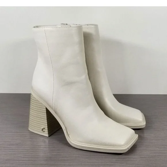Circus By Sam Edelman Layla Modern Ivory Square Toe Stacked Heel Boots 9.5 - Picture 2 of 9
